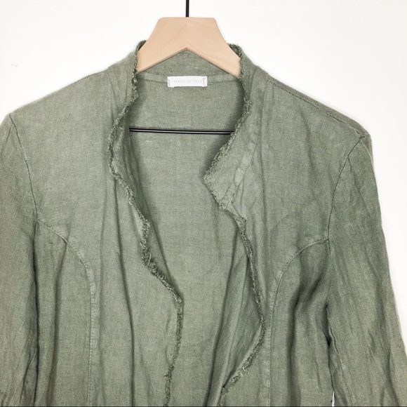 Via Dei Fossi Linen Open Jacket Raw Hem Green M - Picture 2 of 7